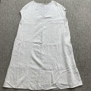Grade & Gather Women's Dress S/M Beige Linen Blend Sleeveless Flowy Pockets Lage